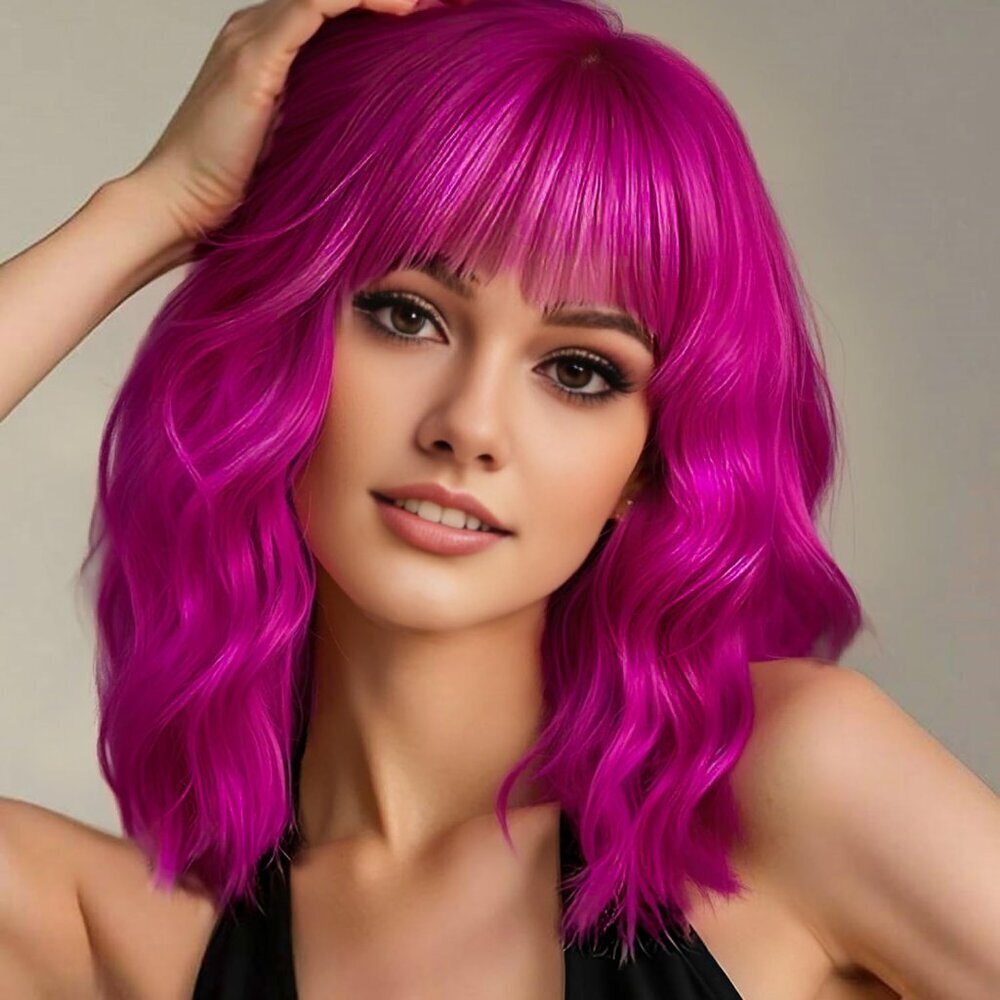Women's 405/2356 Short Wavy Hair Pastel Bob Shoulder Length Synthetic Hair Wigs
